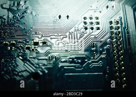 Circuit board. Electronic computer hardware technology components. Motherboard digital science grunge background. Stock Photo