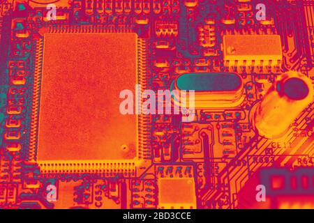 Close up view of central computer processor CPU blank microchip for copy space. Motherboard circuit background Stock Photo