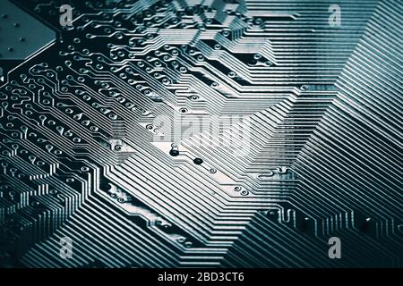 Blue electronic mother board circuit close up macro background Stock ...