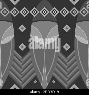 Undiscovered Africa. Ethnic pattern stylized African tribal masks inspired by aboriginal Arts. Seamless pattern, geometric ornaments, ritual motifs. Stock Vector
