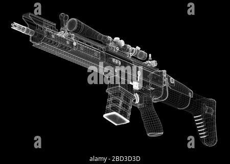 Automatic gun on background, body structure, wire model Stock Photo