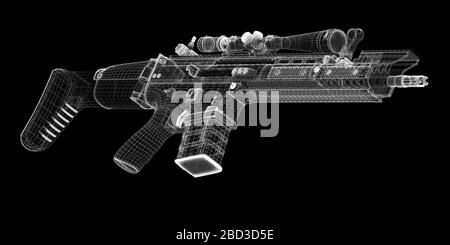 Automatic gun on background, body structure, wire model Stock Photo