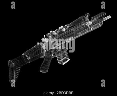 Automatic gun on background, body structure, wire model Stock Photo