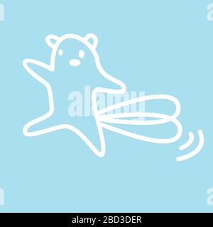 Cute kawaii animal character runs and wags his tail. Funny beaver or cat logo design template. Symbol for web and print. Animal linear illustration in Stock Vector