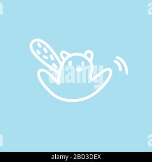 Cute kawaii animal character swings a hand. Funny beaver or cat logo design template. Symbol for web and print. Animal linear illustration in trendy Stock Vector