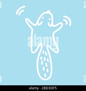 Cute kawaii animal character sign is jumping. Funny beaver or cat logo design template. Symbol for web and print. Animal linear illustration in trendy Stock Vector