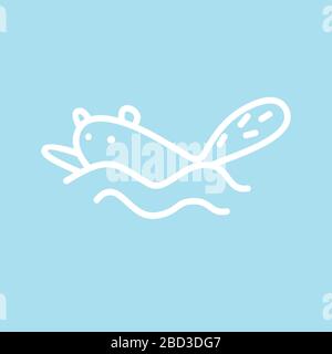 Cute kawaii animal character is swimming. Funny beaver or cat logo design template. Symbol for web and print. Animal linear illustration in trendy Stock Vector