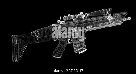 Automatic gun on background, body structure, wire model Stock Photo