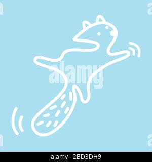 Cute kawaii animal character is floating in the air.. Funny beaver or cat logo design template. Symbol for web and print. Animal linear illustration Stock Vector
