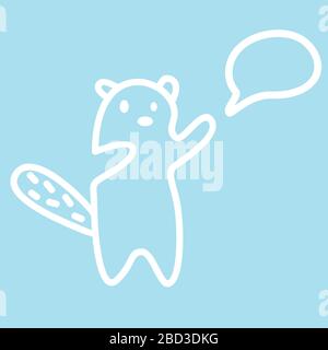 Cute kawaii animal character in learning process. Funny beaver or cat logo design template. Symbol for web and print. Animal linear illustration in Stock Vector