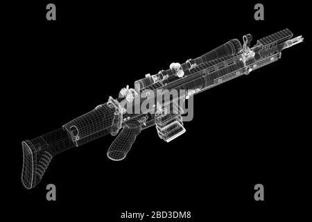 Automatic gun on background, body structure, wire model Stock Photo