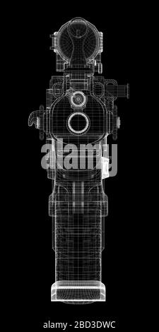 Automatic gun on background, body structure, wire model Stock Photo