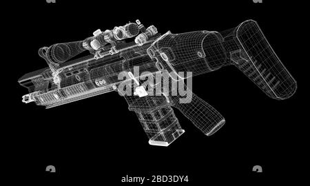 Automatic gun on background, body structure, wire model Stock Photo