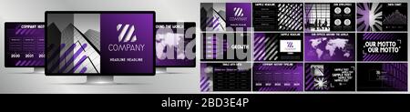 Modern violet, black and grey business vector presentation template - EPS10 - hd format: 1920x1080 px. Stock Vector