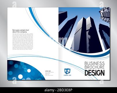 Business brochure template (A4 format) - modern office buildings/ skyscrapers. Stock Vector