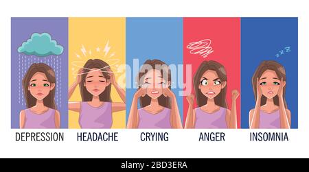 group of women with stress symptoms Stock Vector