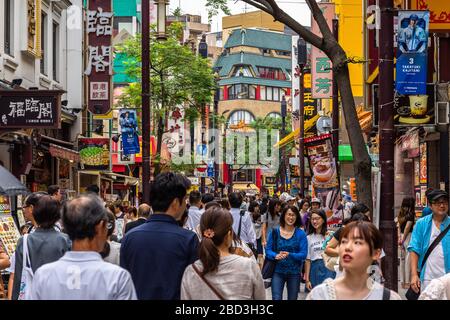 Crowd of people in the main street of Yokohama Chinatown, Japan's largest Chinatown. Yokohama, Japan, August 2019 Stock Photo