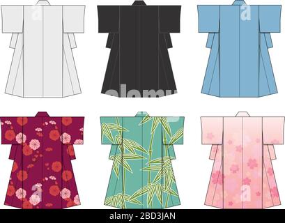 Japanese kimono template illustration set Stock Vector