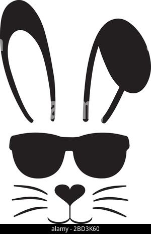 vector illustration of an Easter bunny. Cute bunny silhouette with sunglasses. Stock Vector