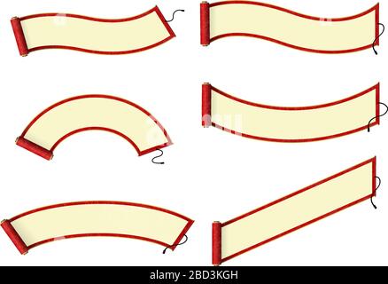 Japanese traditional scroll paper vector illustration set / green Stock Vector