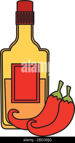 Isolated mexican tequila bottle chillis and avocado vector design Stock ...