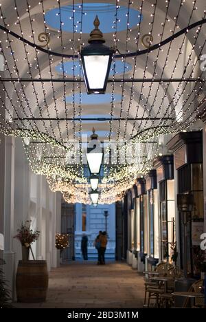 Christmas Decorations Retail Shopping Shops Arcade Royal Opera Arcade, St James's, London SW1Y 4UY Designed By John Nash Royal Opera House Stock Photo