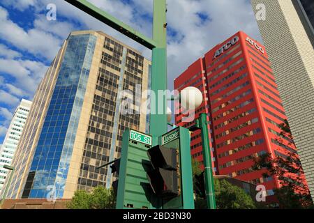 Skyscrapers on Jasper Avenue, Edmonton, Alberta, Canada Stock Photo