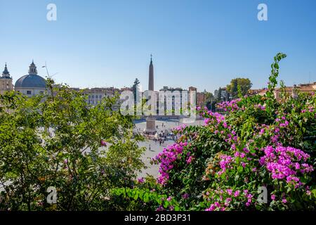 View of Popolo Obelisk, Flaminio Obelisk, Piazza del Popolo, public square in Rome, Italy. Stock Photo