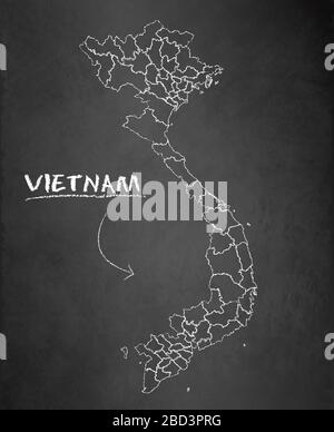 Vietnam map, administrative division, separates regions and names, background blackboard chalkboard vector Stock Vector