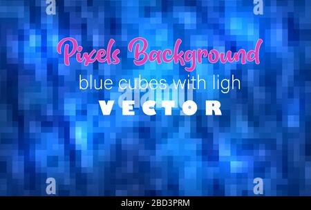 Pixels background, blue cubes with light vector Stock Vector