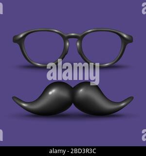 Man glass and mustache on purple background. Stock Vector