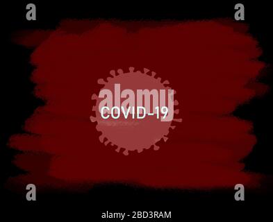 COVID-19 Coronavirus graphic design of corona virus model strain cell drawing on red black blackboard chalk background with text title. Stock Photo