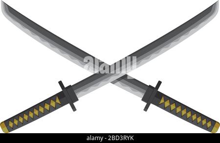 Crossed Katanas (Japanese swords / small swords) illustration. Samurai's weapon. Stock Vector
