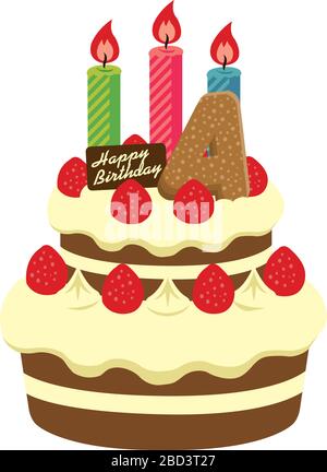 Birthday cake illustration ( for 4 years old ) Stock Vector