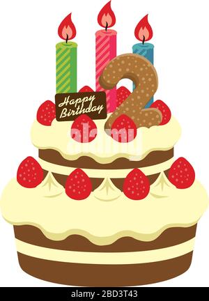 Birthday cake illustration ( for 2 years old ) Stock Vector