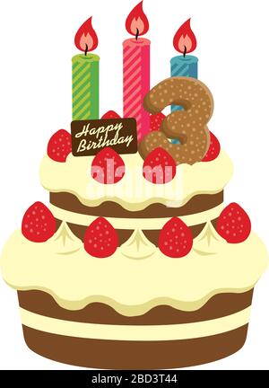 Birthday cake illustration ( for 3 years old ) Stock Vector