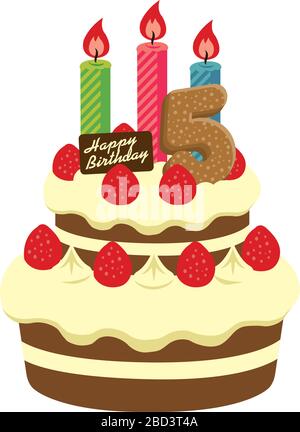 Birthday cake illustration ( for 5 years old ) Stock Vector