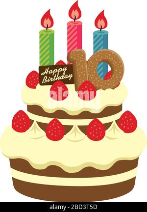 Birthday cake illustration ( for 10 years old ) Stock Vector