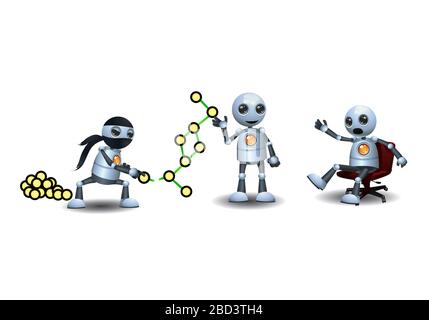 3d illustration of little robot business presentation strategy steal by ninja on isolated white background Stock Photo