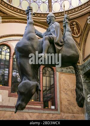 Upside-down horse by David Cerny in Lucerna Palace, Prague, Czech Republic Stock Photo