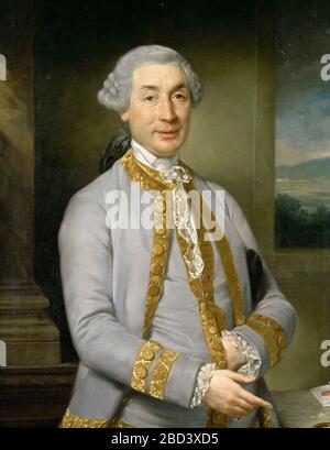 Portrait of Carlo Maria Buonaparte, father of Napoleon Bonaparte. This is one of few portraits of the father of Napoleon. In this half–length posthumous portrait, Carlo Maria (1746-1785) is dressed as a gentleman of the Ancien Régime with powdered wig and a coat laced with gold. Stock Photo