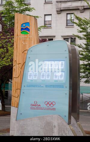 2010 Olympic Countdown Clock, Vancouver, British Columbia, Canada, North America Stock Photo