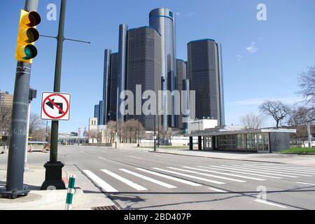 Detroit, Michigan, April, 2020, Streets are empty after 'Stay At Home Order' is enacted and enforced because of Coronavirus, Covid -19 scare. Stock Photo