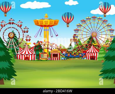 Themepark scene with many rides and balloons Stock Vector Image & Art ...