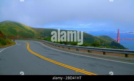 Scenic route at the Golden Gate Bridge in San Francisco Marin Headlands - SAN FRANCISCO, CALIFORNIA - APRIL 18, 2017 - travel photography Stock Photo