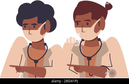 afro female doctors using face masks characters Stock Vector