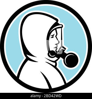 Mascot icon illustration of a healthcare worker, medical professional, nurse or industrial worker wearing a respiratory protective equipment, RPE view Stock Vector