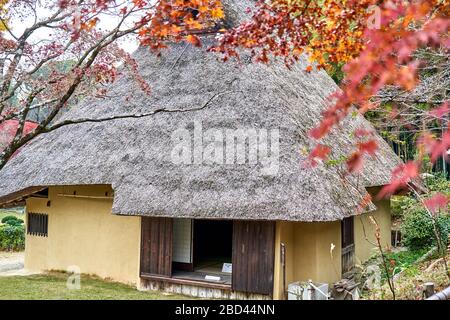 Traditional Japanese house in countryside during autumn time Stock Photo