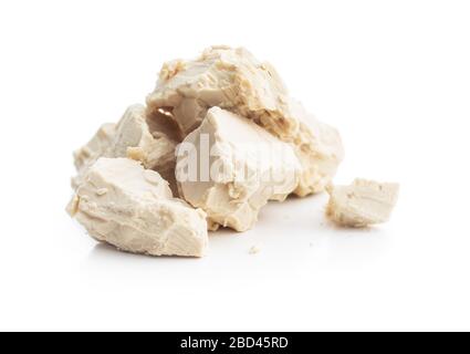 Fresh yeast blocks isolated on white background. Stock Photo