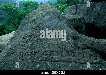 Inscriptions on King & Queen Seat, Rocks State Park, Maryland Stock Photo